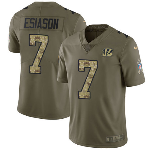Nike Bengals #7 Boomer Esiason Olive/Camo Men's Stitched NFL Limited Salute To Service Jersey